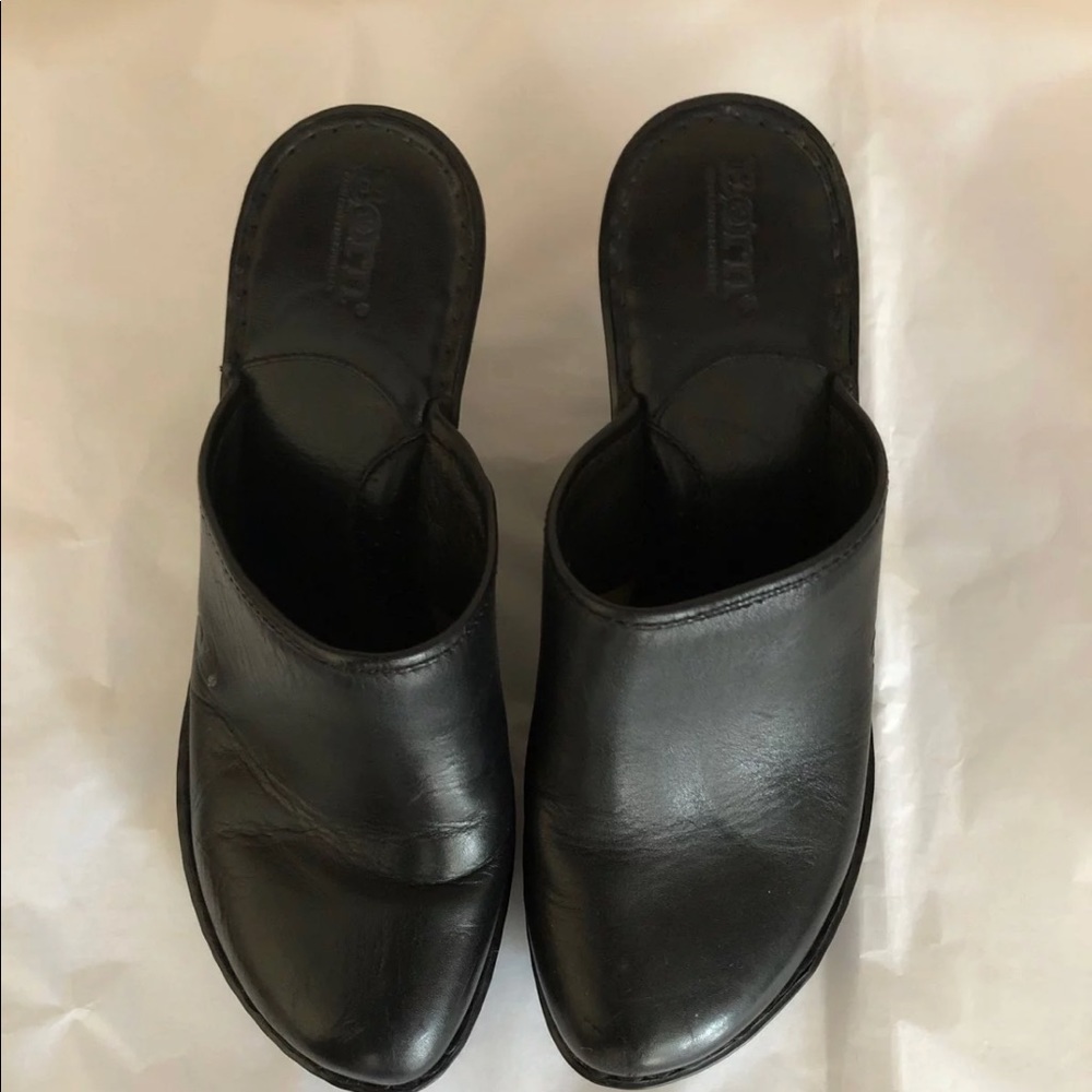 Born Leather Black Clogs / Mules